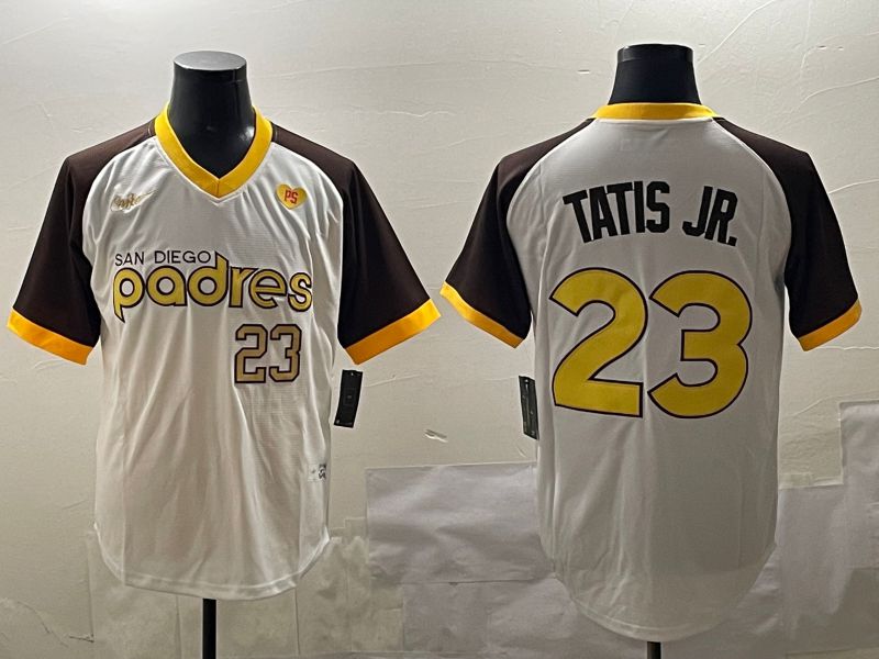 Men San Diego Padres 23 Tatis jr White Throwback Game 2025 Nike MLB Jersey style 4